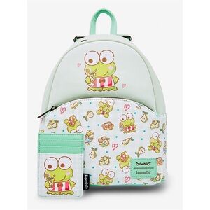 Loungefly Sanrio Keroppi Snacks Gingham Green Mini Backpack & Cardholder Set NWT